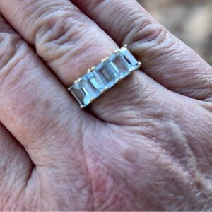 14K Gold Aquamarine Baguette Ring Genuine Stones Size 7